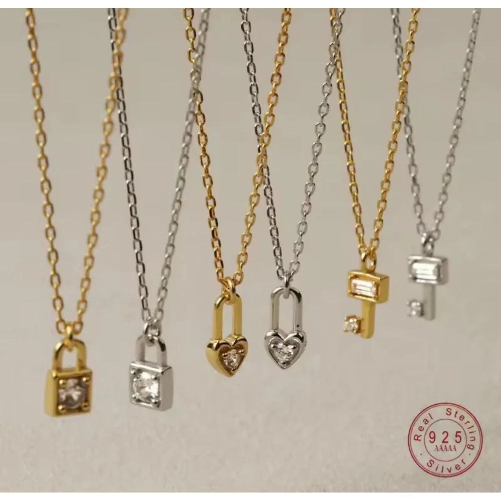 NEW White Gold Filled‎ Heart Lock Diamond Simulate Pendant Necklace